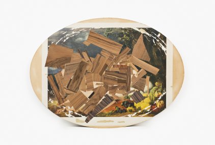 Ráj, 2013, intarzie, karton, tisk na papíru, dýha, 97 x 69 x 0,5 cm